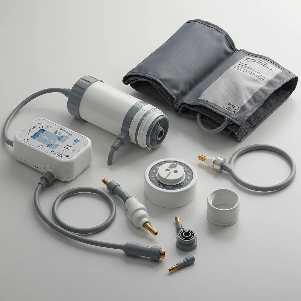 Components of a DVT compression pump, illustrating its design and functionality