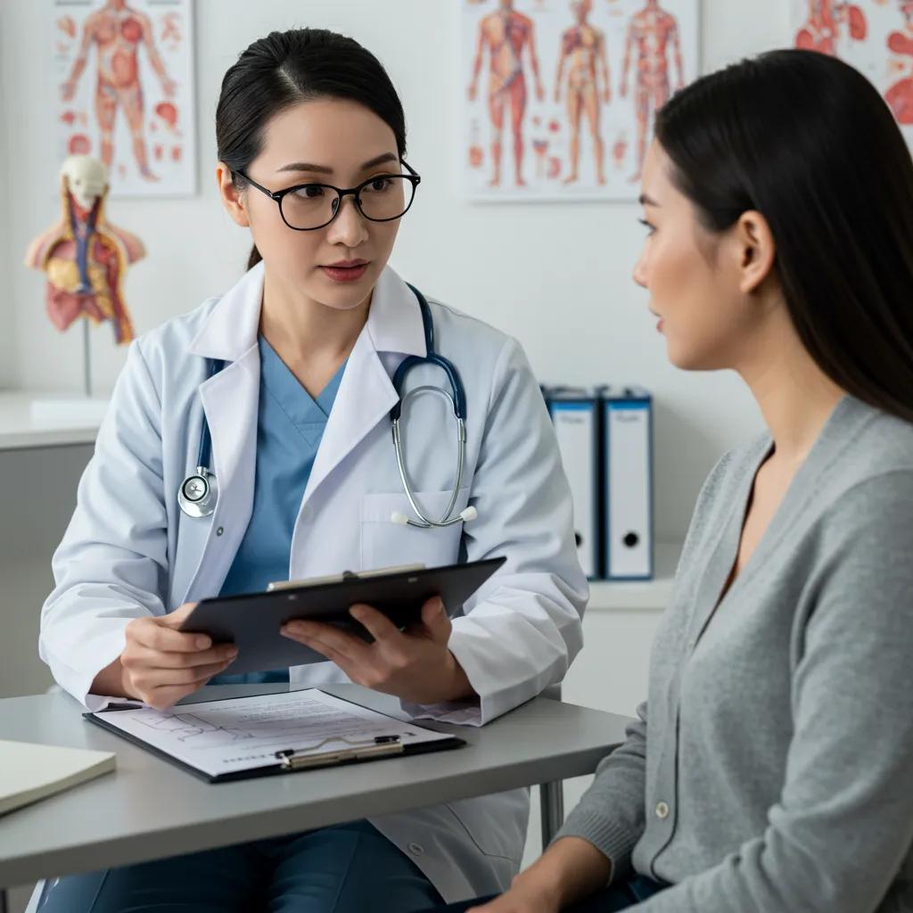 Healthcare professional discussing DVT complications with a patient in a medical office